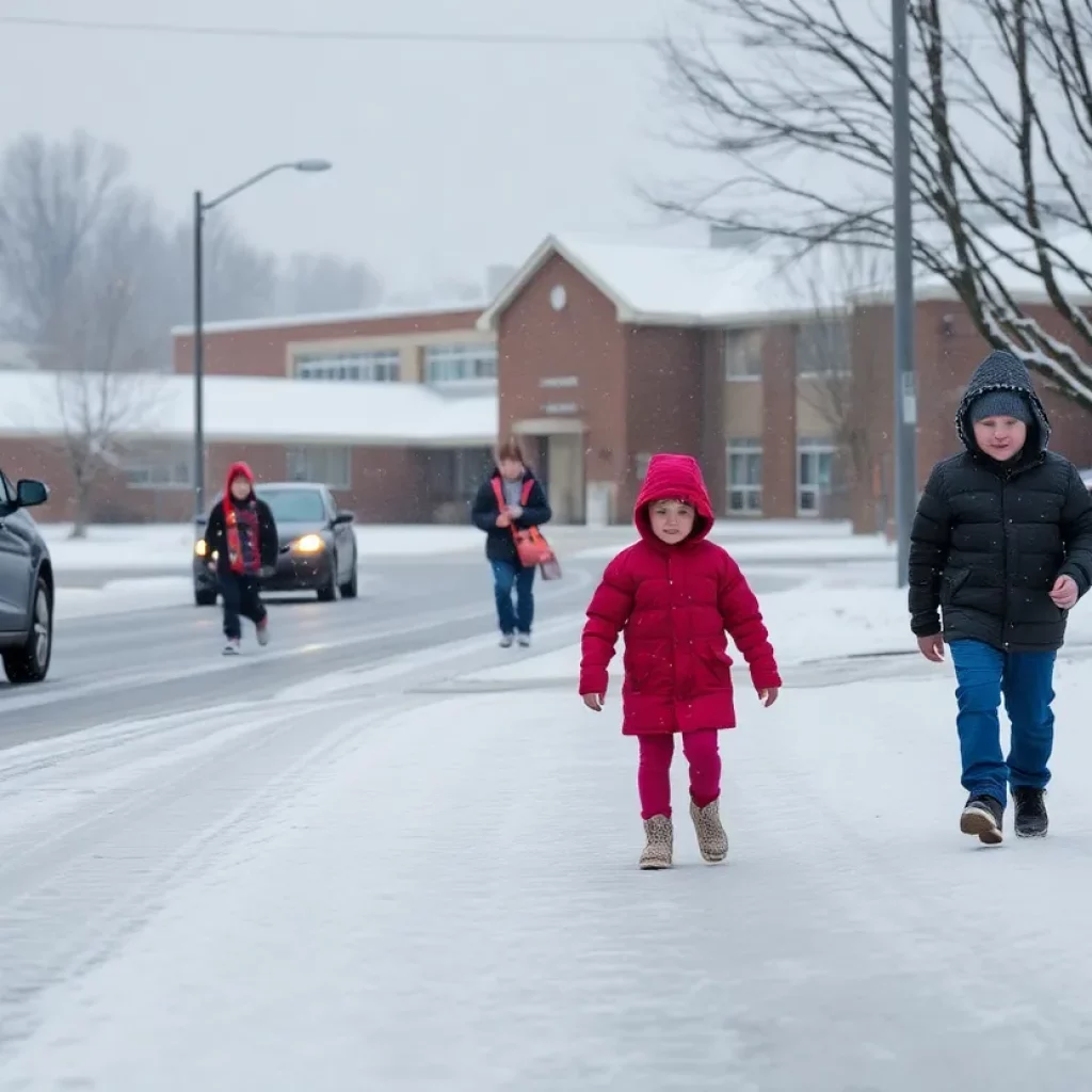 Winter storm affecting North Georgia schools with icy roads and snow-covered surroundings