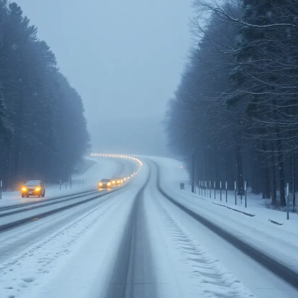 Snowy landscape in North Georgia during a winter storm