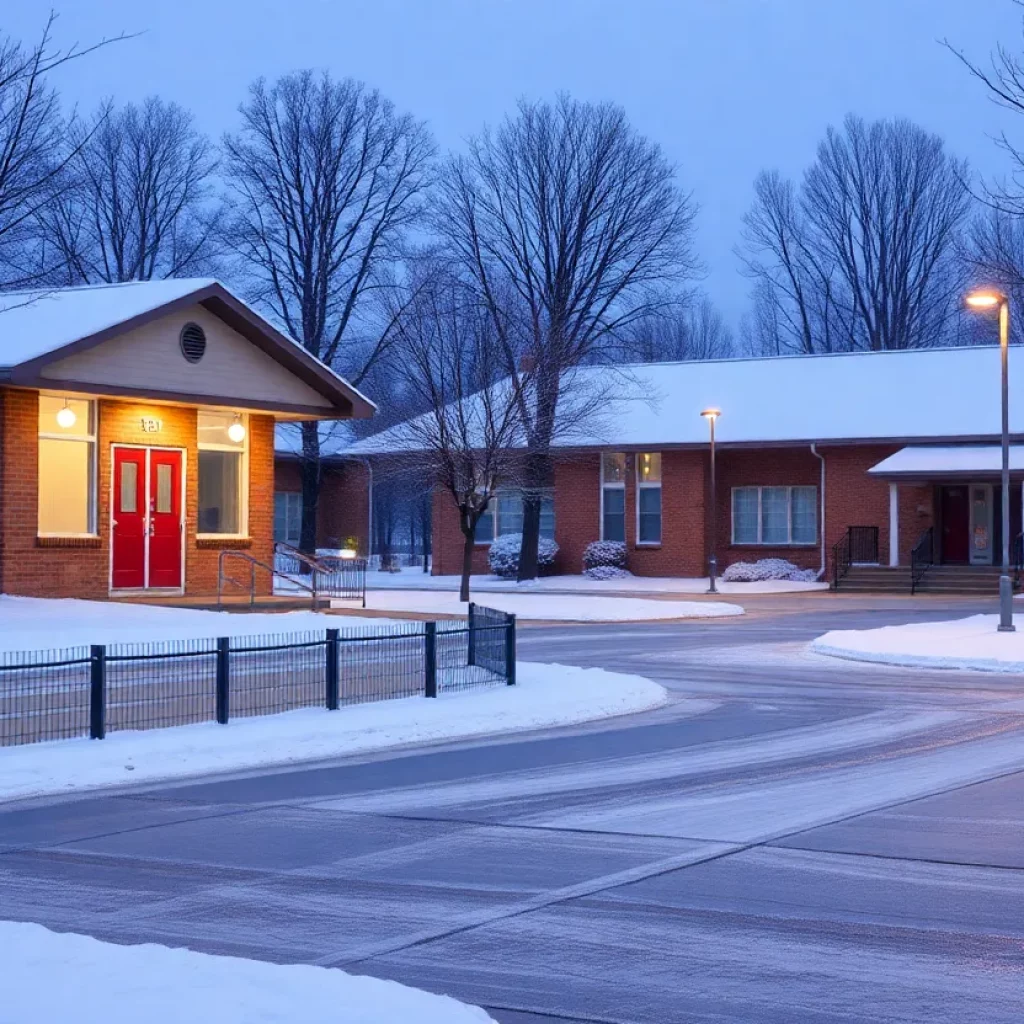 Closed school building in winter weather for Georgia school closures.