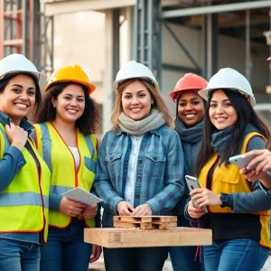 Diverse group of women collaborating on a construction project.