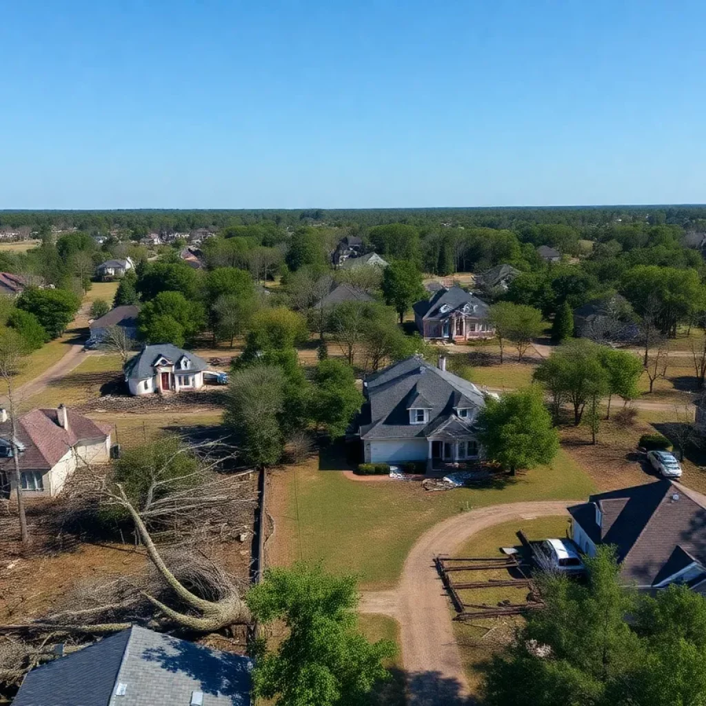 Aerial view of Butts County storm damage caused by EF-1 tornado