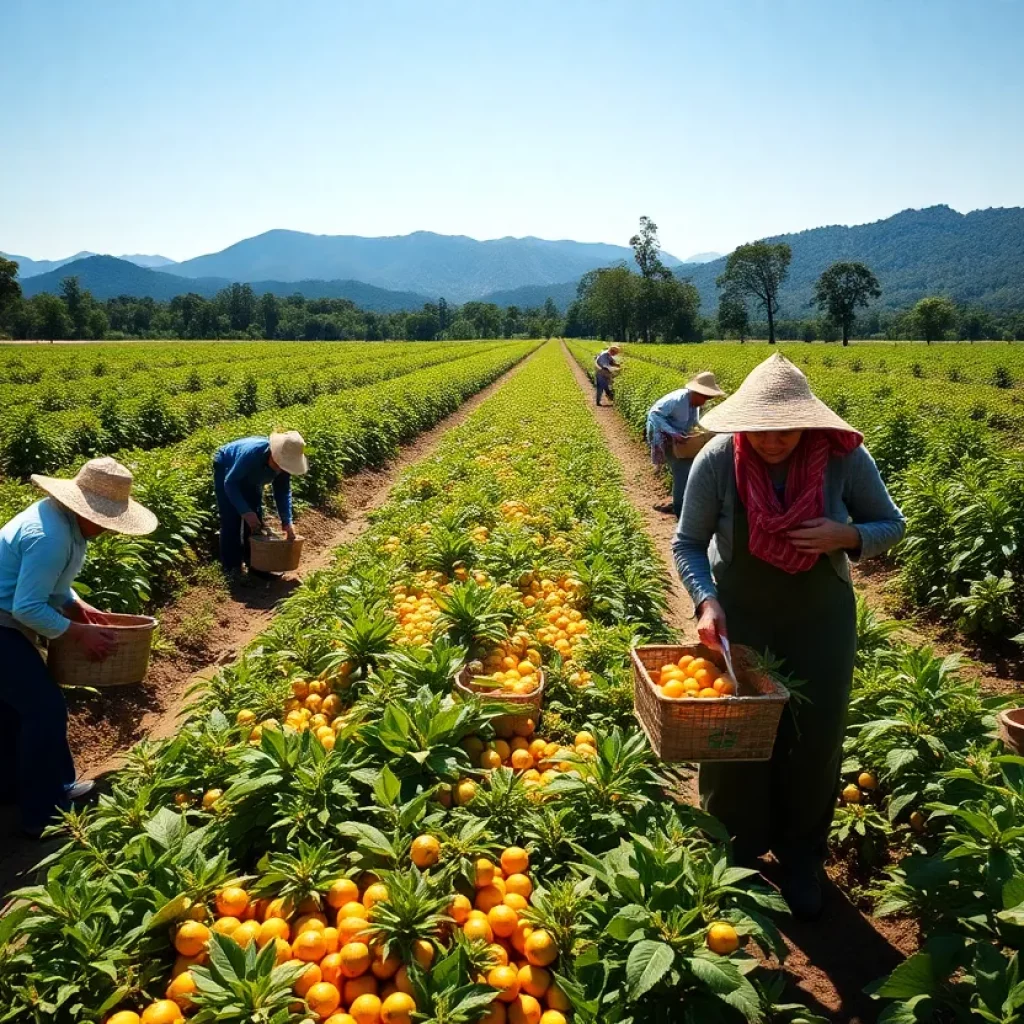 Agricultural workers in Georgia harvesting crops