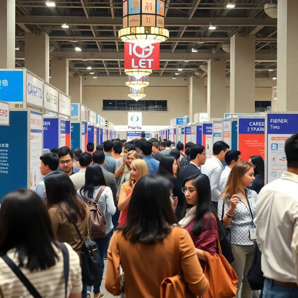 Scene from the International Francophone Career Fair showcasing networking and multicultural engagement.