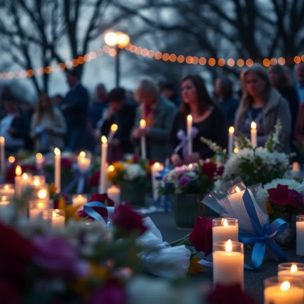 Vigil with candles and flowers for a child victim