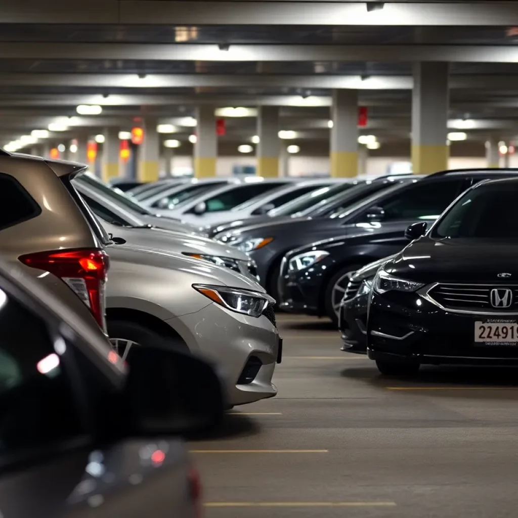 Cars parked at Atlanta Airport parking lot raising theft concerns.