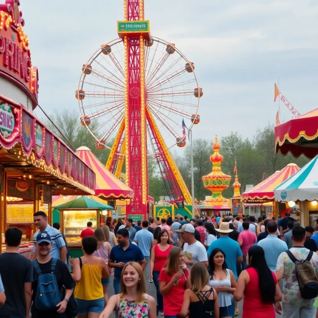 Crowds enjoying spring events and rides at an Atlanta fair