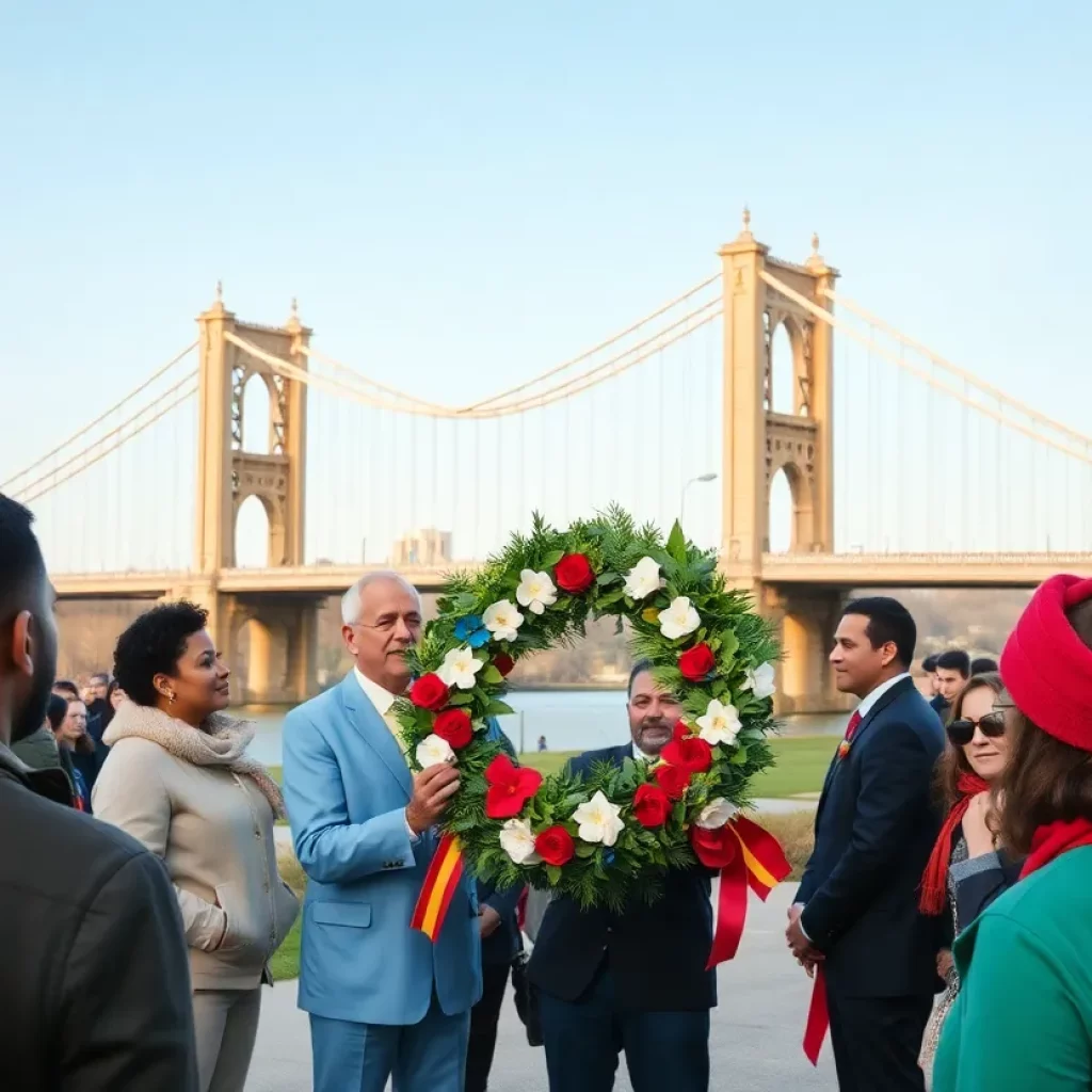 Participants honoring Bloody Sunday with a wreath