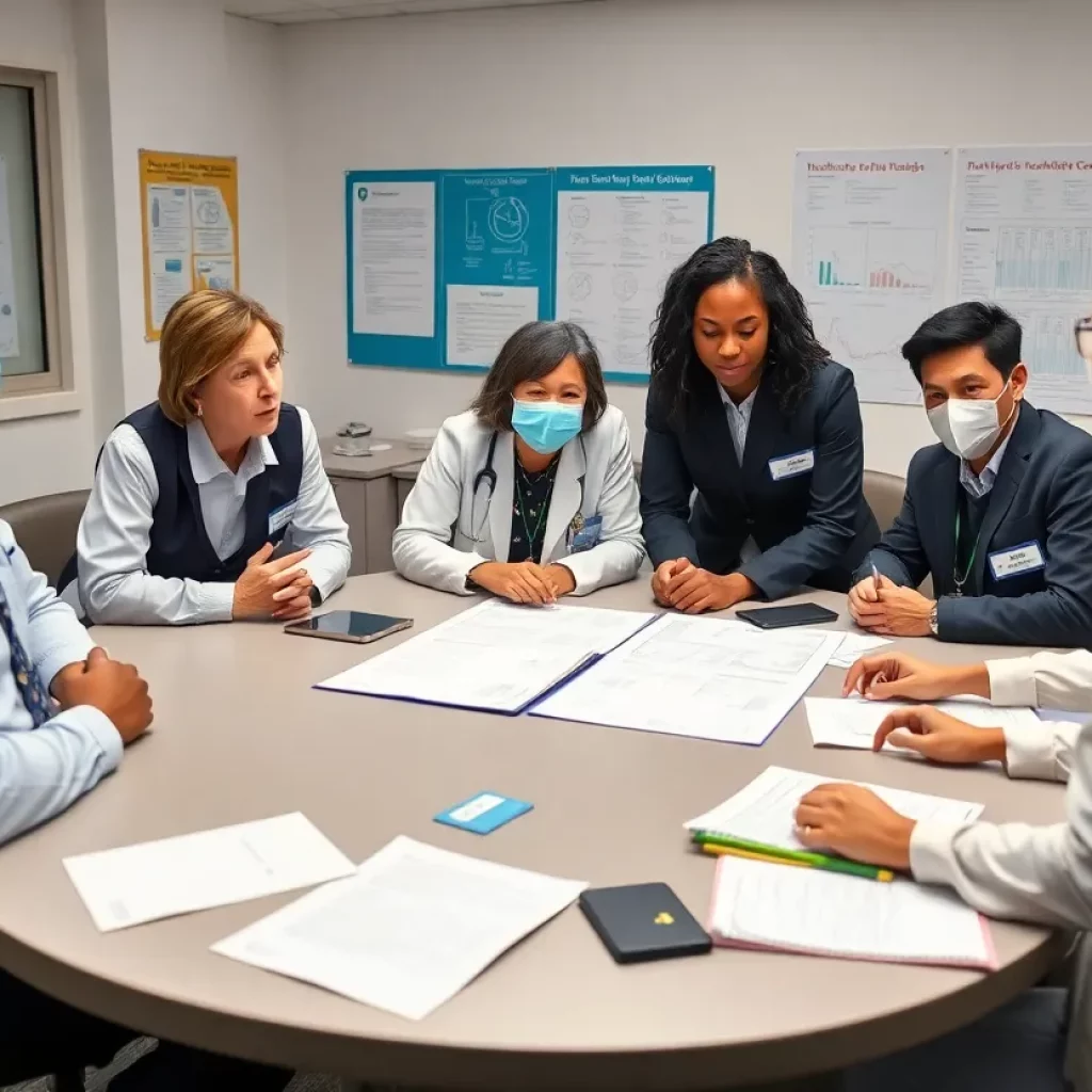 Public health officials at CDC discussing plans in a meeting.