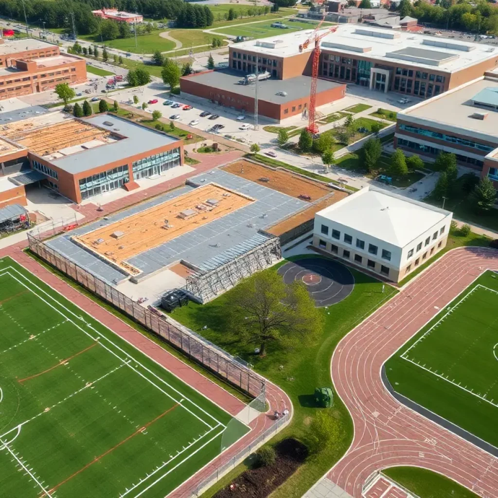 Aerial view of Cross Keys High School with construction activities