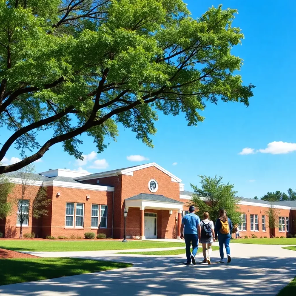 Students walking on a high school campus in Georgia.