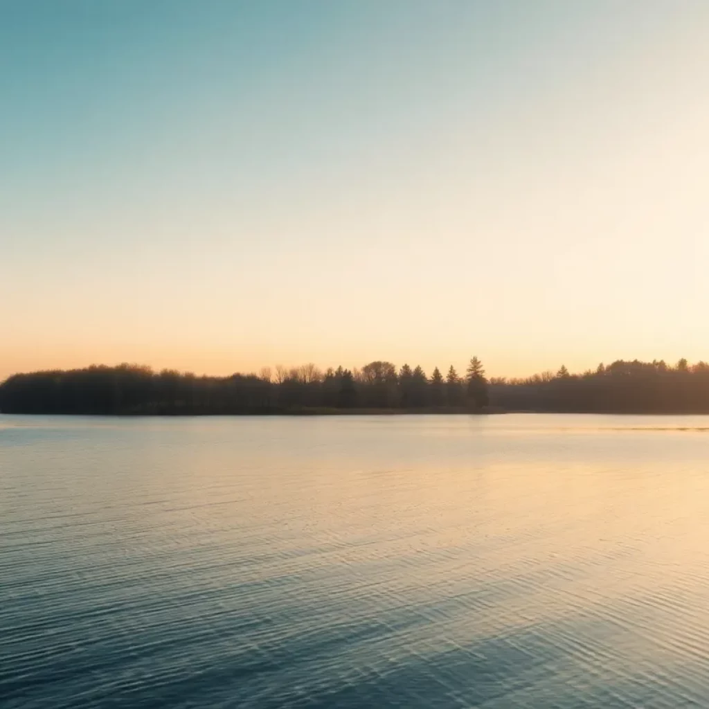 Lake Oconee landscape with trees and a blue sky