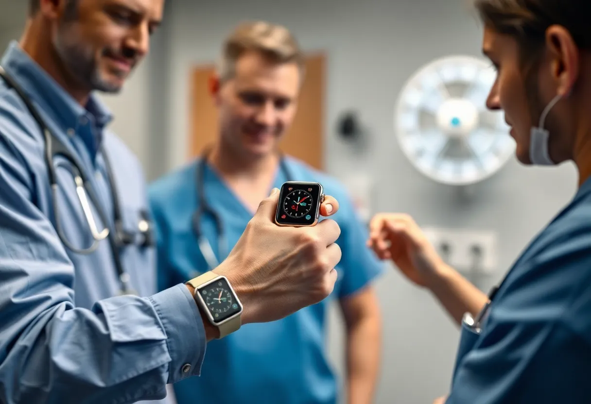 AI medical notetaker on an Apple Watch in a medical setting