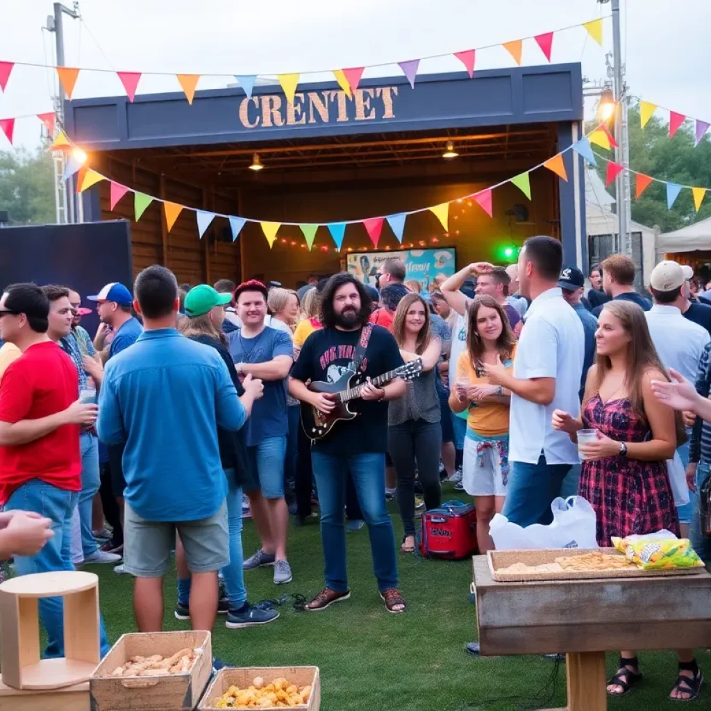 Fans enjoying a tailgate party with food and music