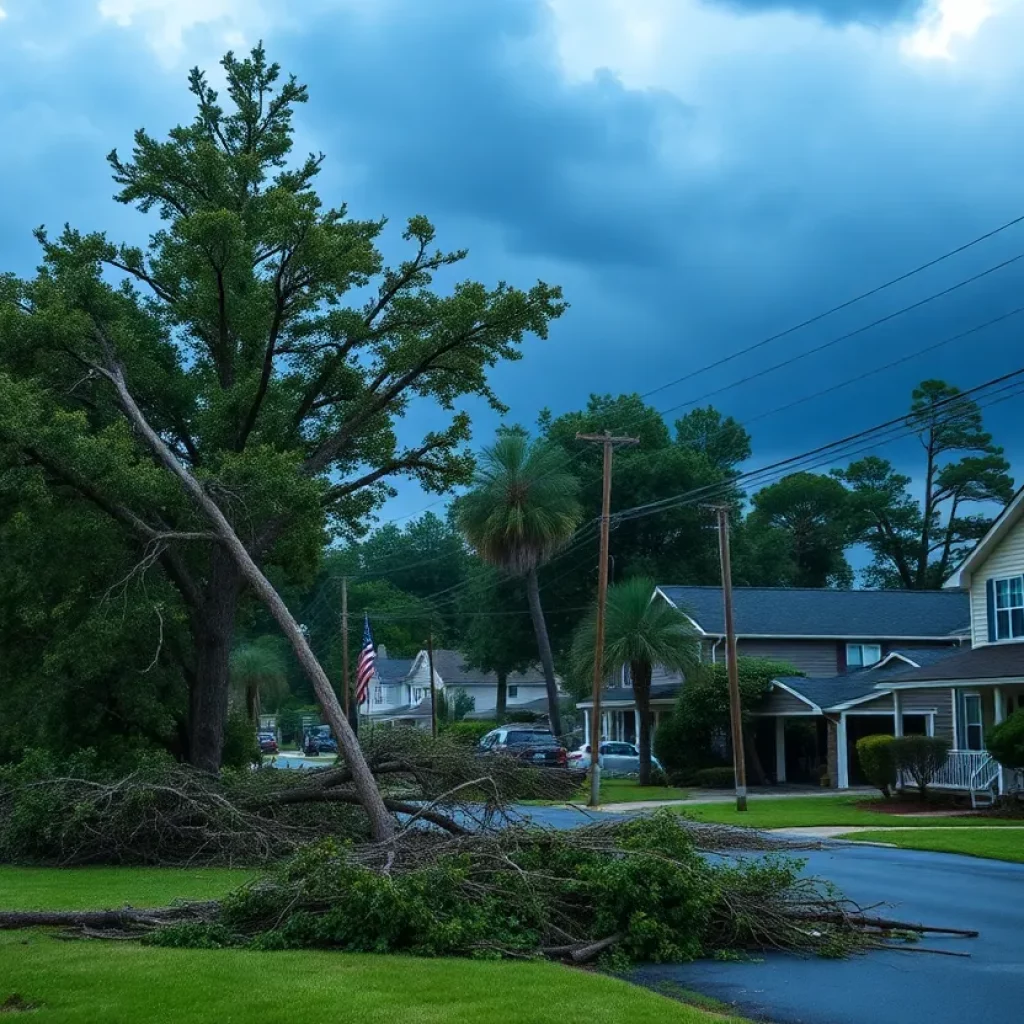 Fallen trees and power lines in Georgia due to severe storms