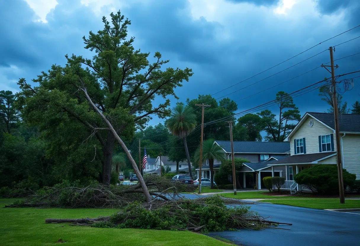 Fallen trees and power lines in Georgia due to severe storms