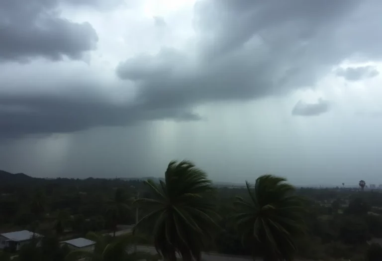 Heavy rainstorm in Southern California with dark clouds.