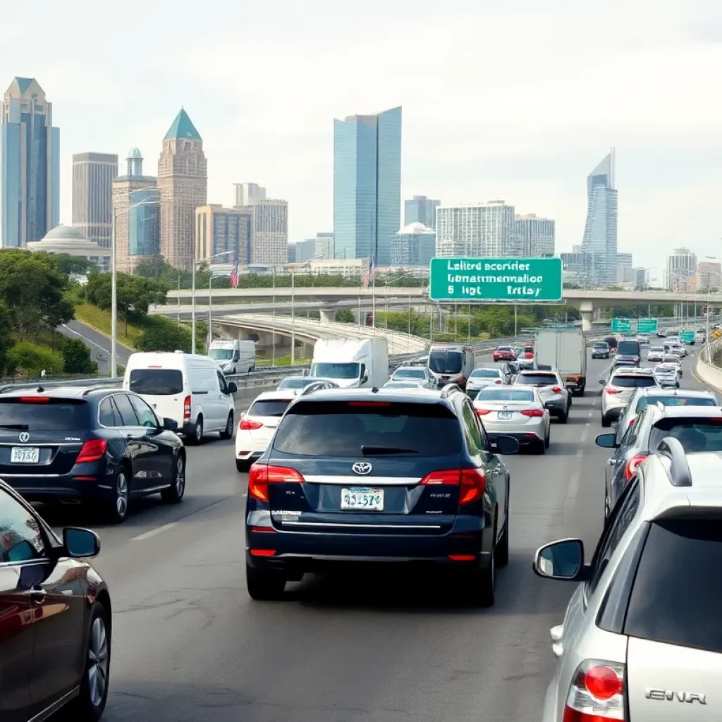 Heavy traffic on I-85 South near Midtown Atlanta